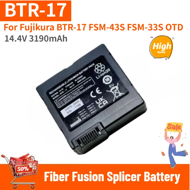 High Quality BTR-17 Fiber Fusion Splicer Battery 14.4V 3190mAh for Fujikura BTR-17 FSM-43S FSM-33S OTD Replacement Battery