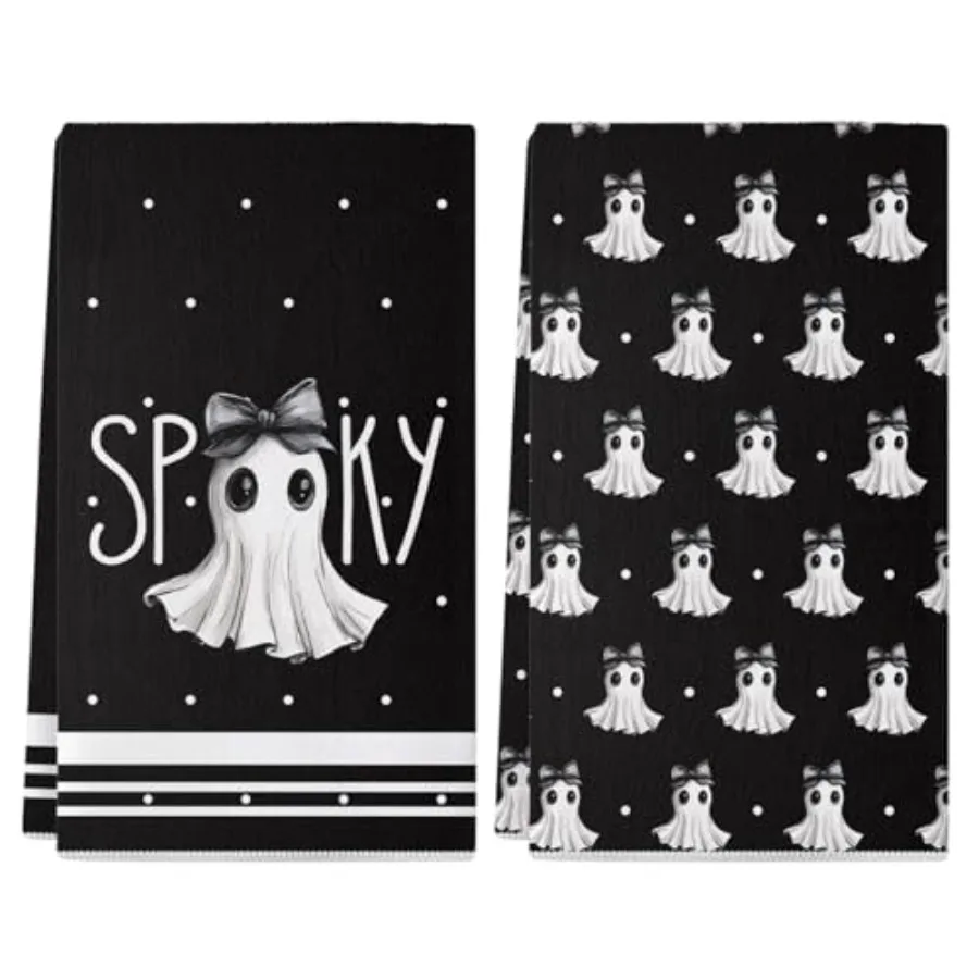 

Halloween Kitchen Towels 18x26 Ih Set of 2 Spooky Black Ghost Bowknot Halloween Dish Towels Seasol Holiday Farmhouse Home Decor