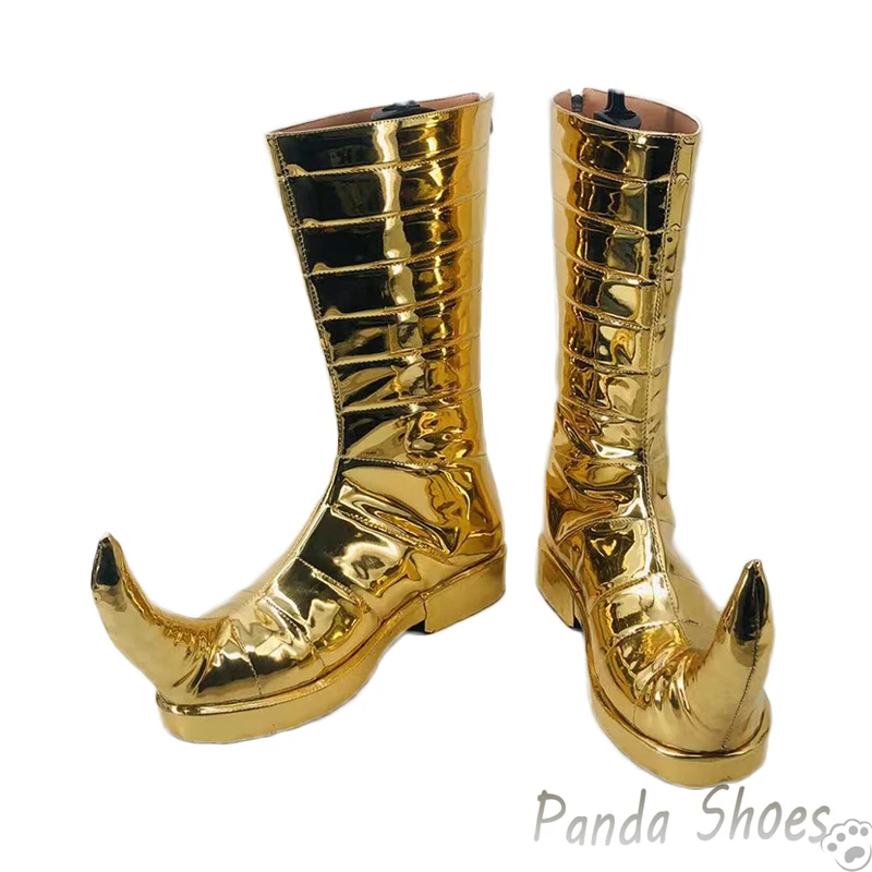 JoJo\'sBizarreAdventure Dio Brando Cosplay Shoes Anime Long Golden Boots DIO Cosplay Costume Prop Shoes for Halloween Party