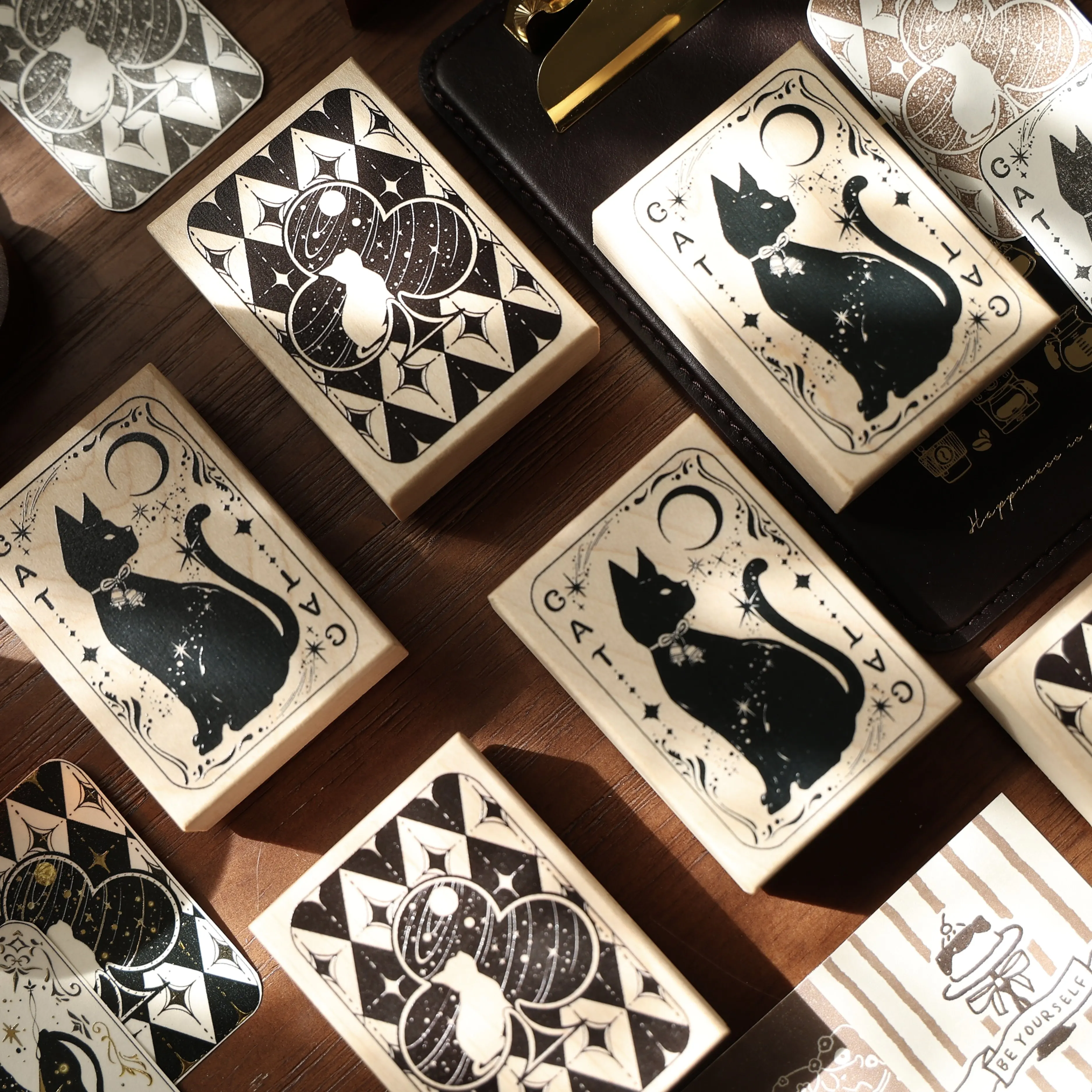 YiEr Studio Vinatge Cat Moon Star Wooden Rubber Stamp for DIY Scrapbooking Photo Album Card Making