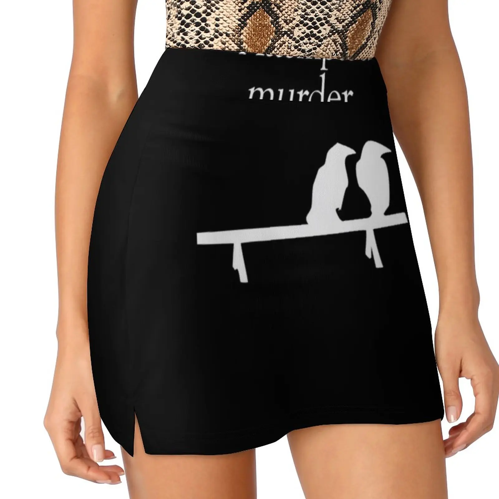 

Attempted Murder ( White Design ) Women's skirt Aesthetic skirts New Fashion Short Skirts Attempted Murder Murder Crows Crow