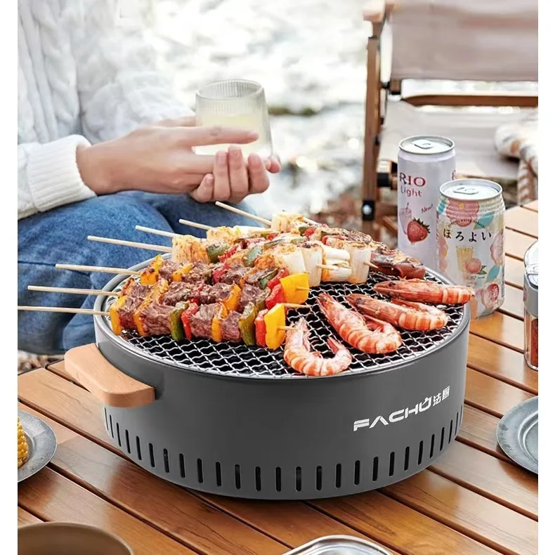 Portable Smokeless Charcoal Grill Outdoor Camping Stove with Heating Function for Tea and BBQ