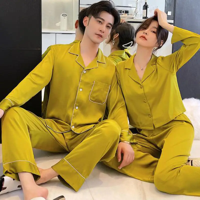 2022 Spring New 2PCS Pajamas Suit Long Sleeve Couple Home Clothing Sleep Set Intimate Lingerie Casual Homewear Pyjamas