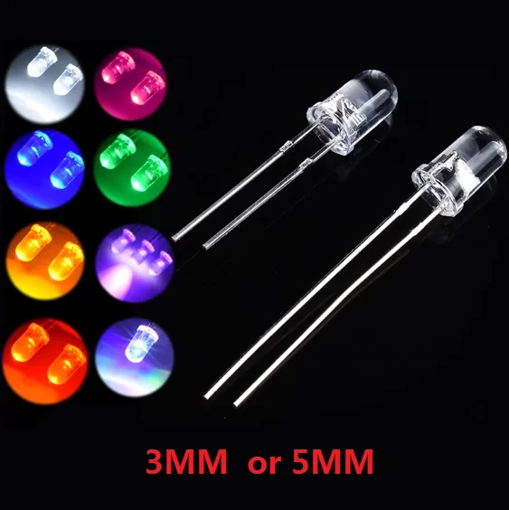 100PCS Transparent Warm White Green Red Blue UV Yellow Orange DIY Light Emitting Diode 3MM F3 Purple F5 5mm LED Diode 5 Mm Clear