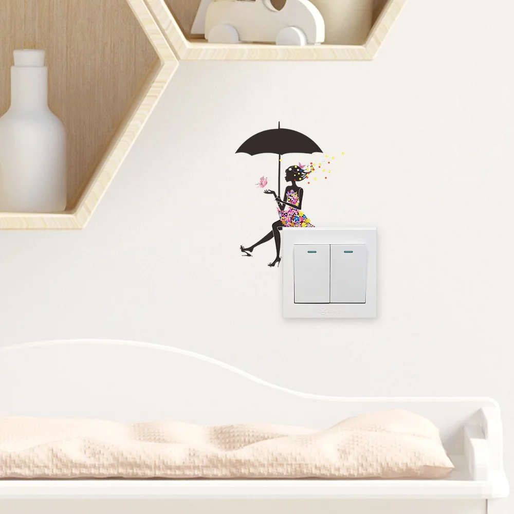 

1 Pcs Cartoon Umbrella Girl Switch Sticker, Children's Room Self-adhesive Switch Socket Decoration Manufacturer Batch 5.9*4.7in