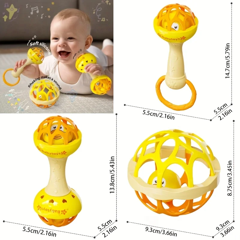 กระดิ่งมือและลูกบอลธีมเป็ดสีเหลือง - ของเล่นเสริมประสาทสัมผัสแบบโต้ตอบสำหรับเด็กวัยหัดเดิน ของเล่นเสริมทักษะการเรียนรู้เพื่อพัฒนาทักษะการเคลื่อนไหว