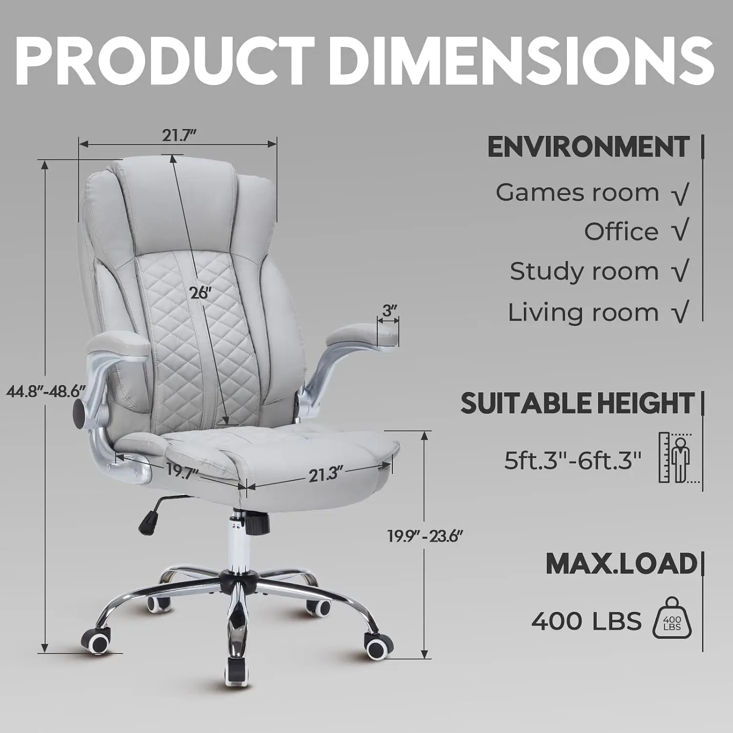 400lbs Executive Office Chair with Flip-Up Armrests, Big and Tall Computer Chair for Heavy People, Heavy Duty, Customized