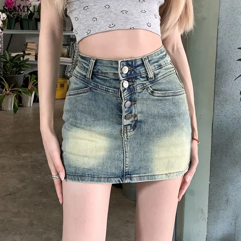 Casual Mini Denim Skirt for Women A Line High Waist Sexy Korean Style Y2k Clothes Slim Ladies Vintage Short Bodycon Jean Skirts
