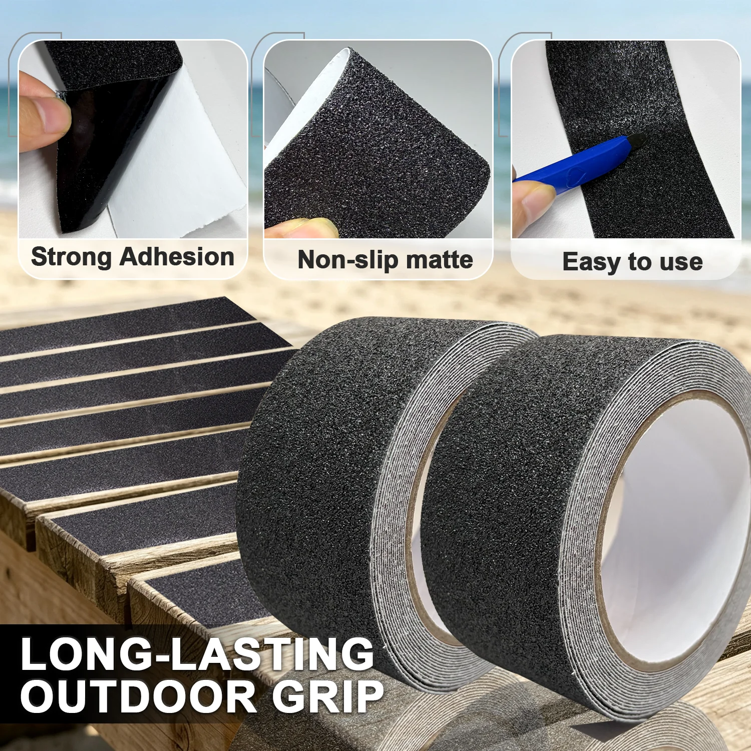 Anti Slip Tape, Heavy Duty Grip Tape Outdoor Waterproof, High Adhesive Traction Safety Tape for Stairs, Tread Steps,Skateboards