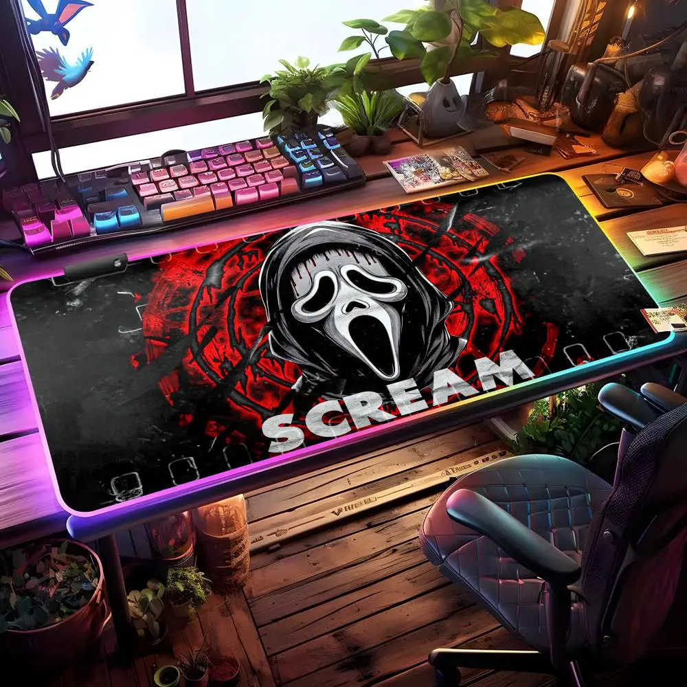 S-scream 7 G-ghostface Mouse Pad RGB Gaming Mouse Pad Desk Mat HD Gamer Large LED Light XXL MousePads