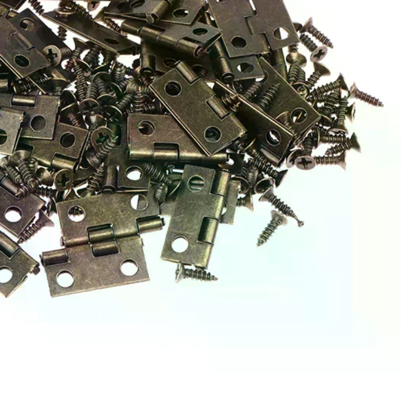 50pc/box Hinges + 200 Screws Iron Gold Silver Black Bronze 4 Holes Durable Furniture Hardware Mini Hinge Decor