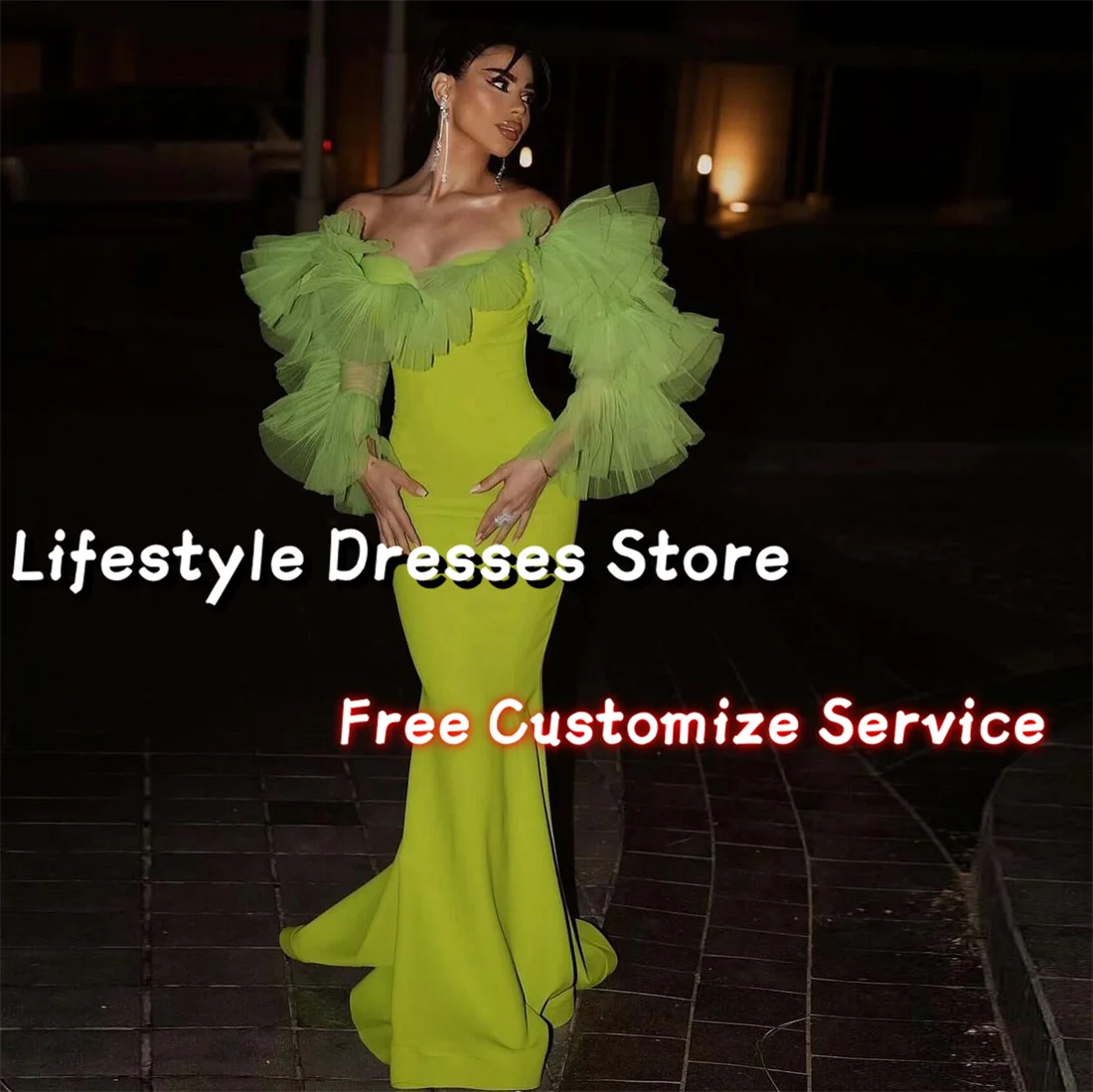 

Off Shoulder Ruffles Long Sleeves Prom Dresses Mermaid Elegant Evening Dress Party Gown vestidos para eventos especiales