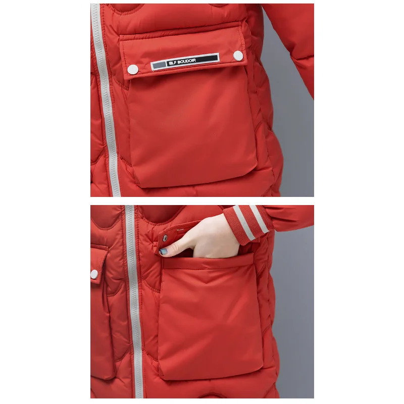 2023 New Down Cotton-padded Women Medium Length Large Size Hooded Loose Commuter Solid Color Hooded Cotton-padded Niche Coat