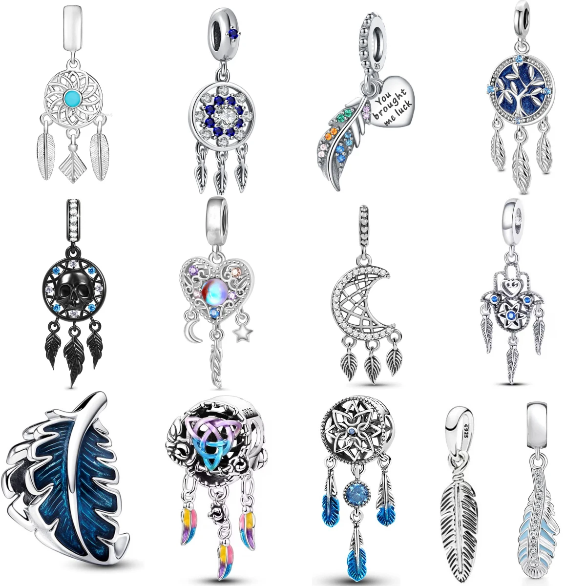 

New 925 Sterling Silver Dreamcatcher Feather Charm Of 925 Bracelet Beaded Fit Original Bracelet Accessories DIY Ladies Jewelry