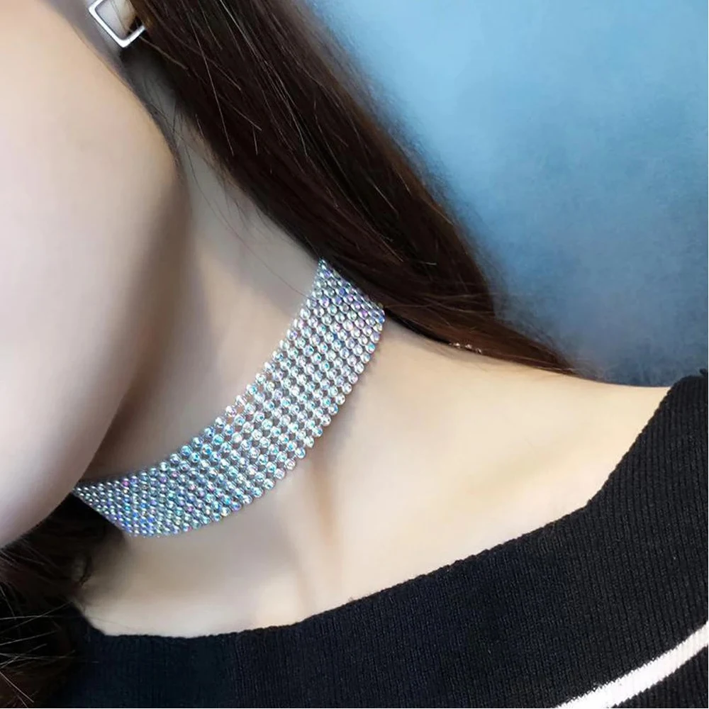 Silver/golden Crystal Choker Women Fashion Jewelry Wide Necklaces Wedding Party Diamante Chokers Gifts Lady Styling Accessories