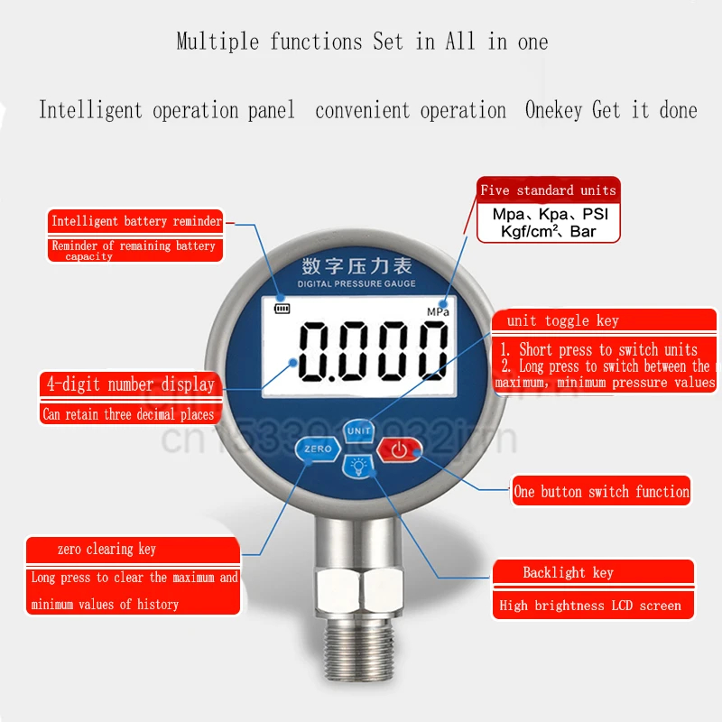 Electronic Digital Display Pressure Gauge Class 0.2 High Precision Digital Display Hhydraulic Negative Pressure Shockproof Gauge