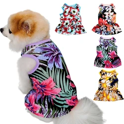 Summer Dog Dress Fashion Flower Print Soft Cool Princess Dress Pet Puppy Hawaiian Style Fashion Casual Clothes Pet Travel Wear