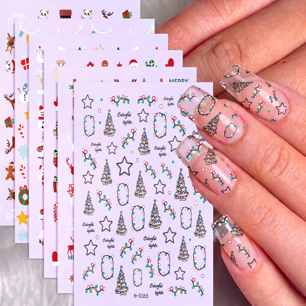 8Pcs Winter Christmas Nail Decals Santa Claus Gingerbread Man Snowflake Bell Xmas Tree Nail Stickers Festive New Year Manicure *