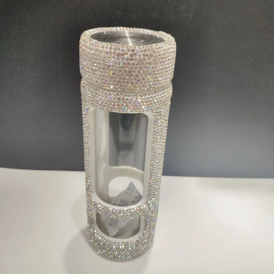 Imagem -04 - Dupla Camada Copos de Vidro com Alça Diamante Garrafa de Água Drinkware Strass Espumante Copo Café Chá Caneca Cerveja