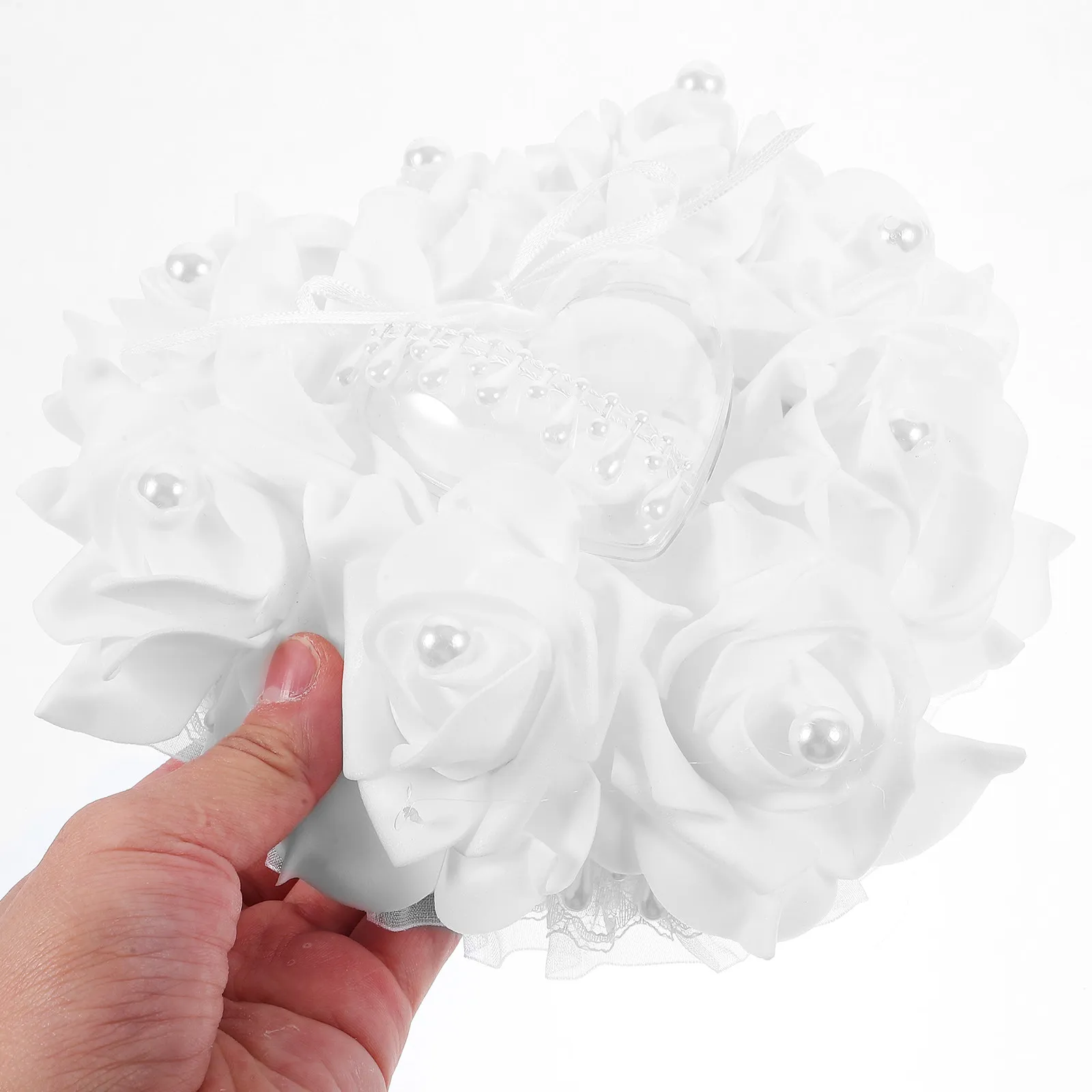 

Heart Shaped Wedding Ring Box Elegant Foam Pearl Fabric Plastic Ring Case for Engagement Proposal Ceremony Decorative Keepsake