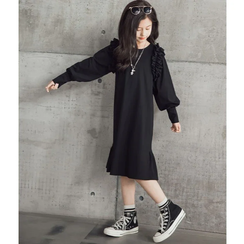 Kids Girls Dress Spring Autumn Children Sweater Loose Dress Casual Long Sleeve Dresses for Girl Teen 4 6 7 8 9 10 11 12 Years