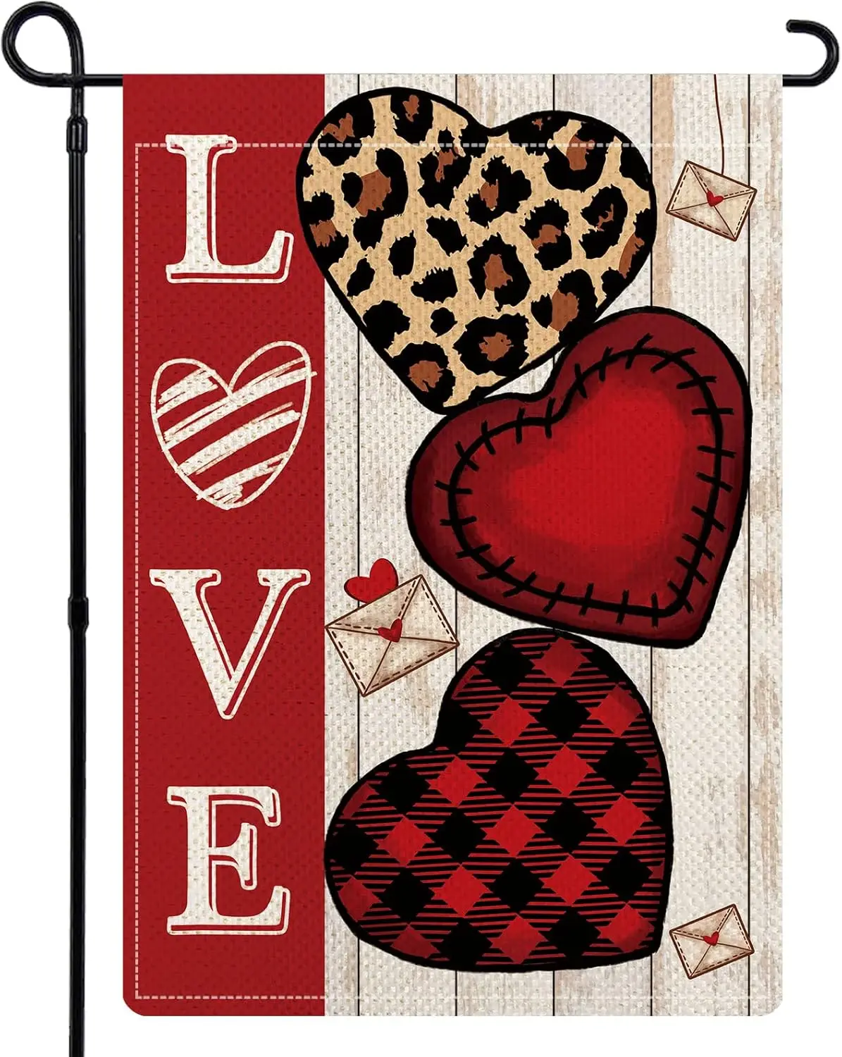 Happy Valentines Day Garden Flag, 12.5 x 18 Vertical Double Sided Heart Anniversary Wedding Burlap Flag, Rustic Love Leopard Pri