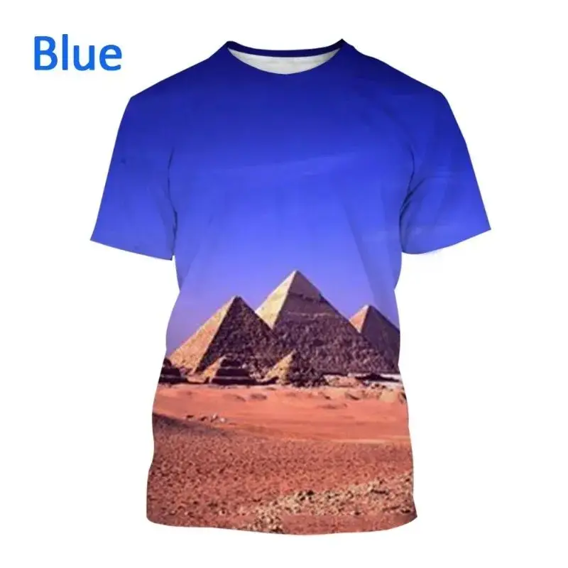 Summer Men Harajuku Retro Style Pyramid Pattern 3d Printed Ol Collar Short-Sleeved T-Shirt Fashion Plus-Size Breathable Top