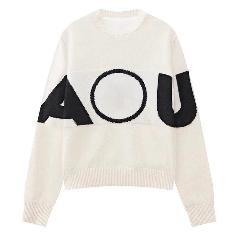 Women's Golf Crewneck Letter Sweater 2026 Fall New Korean Style Pullover Chic Versatile Warm Knit Long Sleeve Cozy Soft Stretch