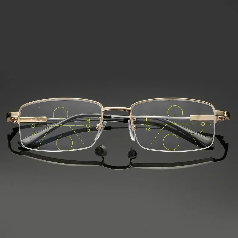 2023 High Quality Progressive Reading Glasses Men Women Bifocal Lens Reader Multi-focal Addition Eyeglasses Half Frame Presbyopi