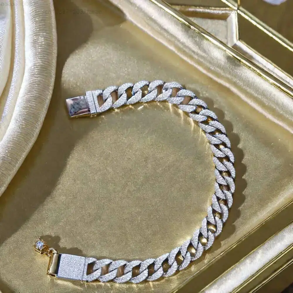 

Заводская цена в стиле хип-хоп, ширина 6-20 мм, Vvs, муассанит, бриллиантовая кубинская цепочка, серебро 925 пробы, кубинский браслет с муассанитом для мужчин