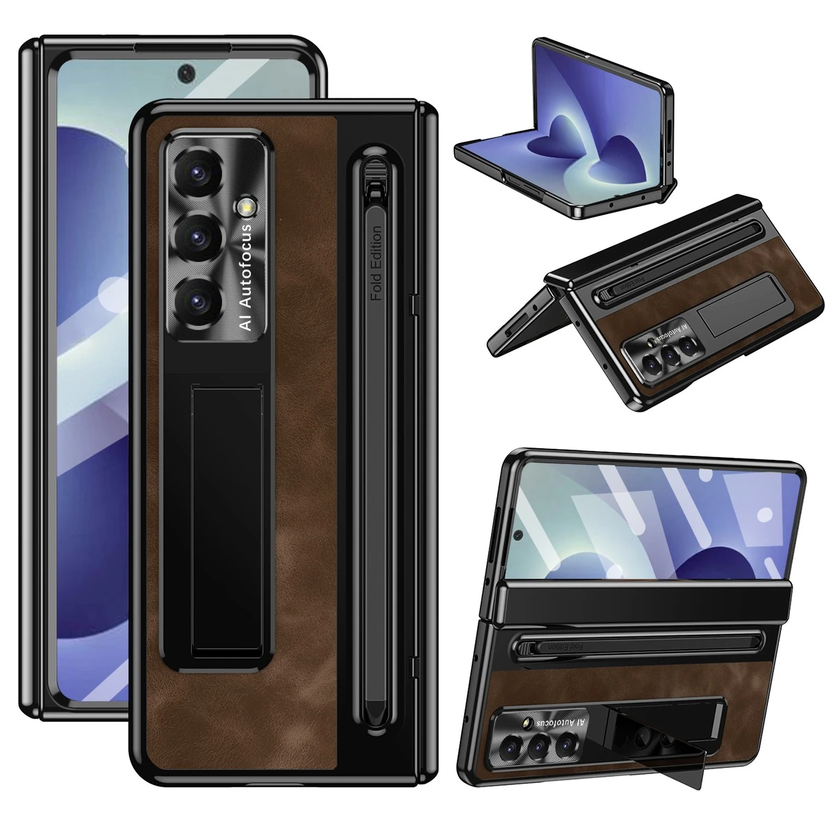 For Samsung Galaxy Z Fold 8 Ultra Case Luxury Leather Hard With Stand tempered glass Film fall protection Protective Back Cover