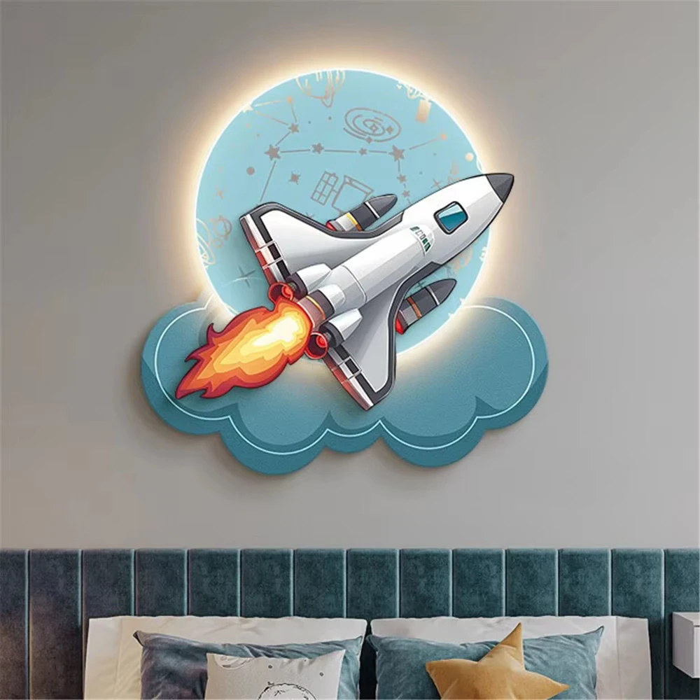رائد الفضاء المركبة الفضائية الديكور اللوحة وحدة إضاءة LED جداريّة مصباح غرفة الأطفال السرير الحضانة دراسة الشمعدانات جدارية الممر الممر ضوء #3
