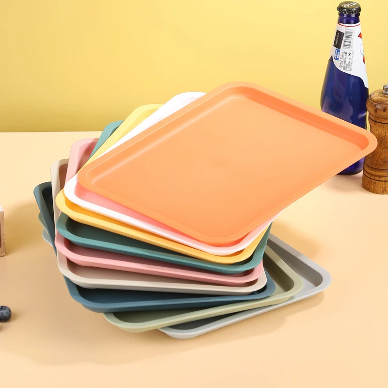 Bandeja Rectangular de plástico nórdico para servir alimentos, bandeja de almacenamiento de varios colores para el hogar, cocina, bandeja de postre de frutas