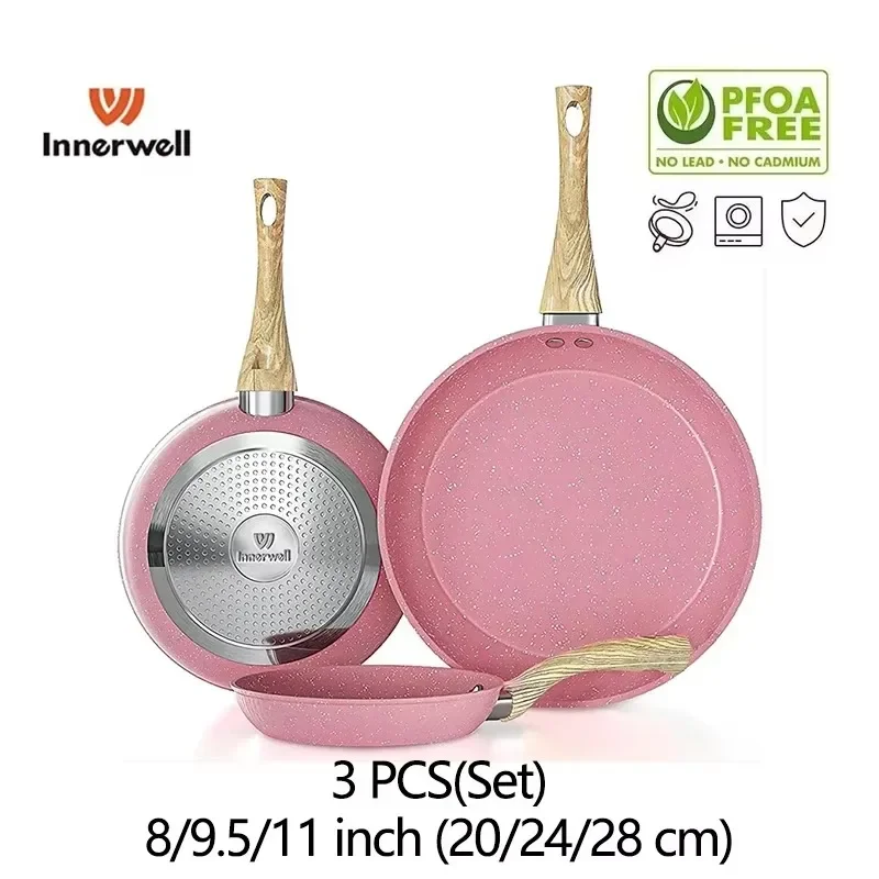 

Innerwell 3pcs Frying Pan Sets 8/9.5/11inch Nonstick Nontoxic Cookware Steak Fried Egg Skillets Kitchen Pots Suitable All Stoves