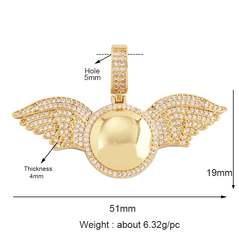 Guarden Angel Wings Goddess Amulet Medallion Zircon Charm Pendant,18K Gold Plated Necklace Jewelry Findings Supplies M76