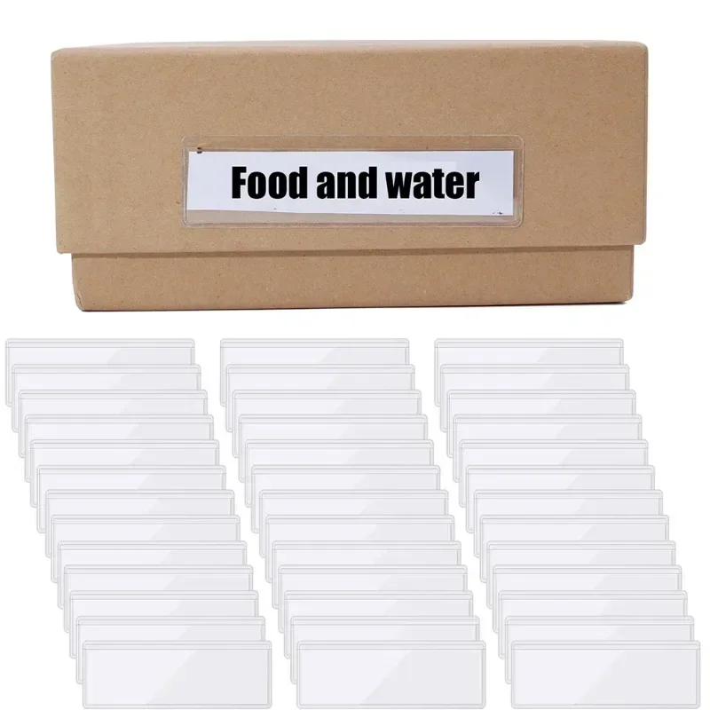 Label Holders Adhesive Shelf Tag Transparent Spice Jars Classify Label Pockets for Home Office Bookshelf Bins Classification