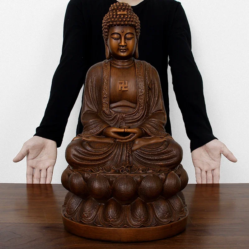 Buddha decoration imitation wood carving Shigarumuni Buddhism worship the statue of Amitabha Buddha Used to consecrate