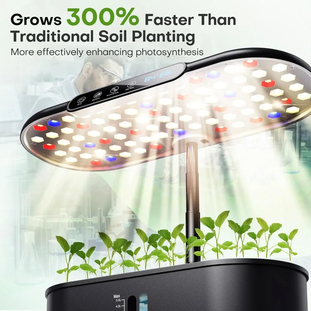 Hydroponic Planting System Kit with LCD Environmental Detection for Germination and Indoor Herb Garden with Growth Light