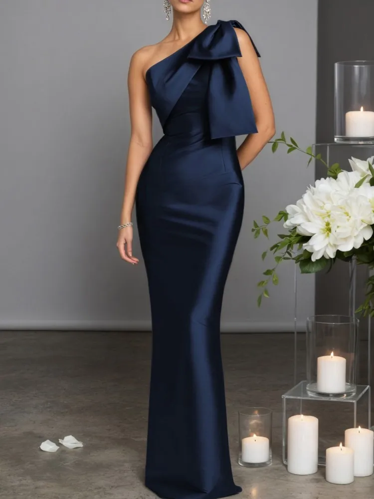 Einschultriges Sexy Maxikleid Damen Abendkleid Mode Diagonaler Kragen Ärmellos Rückenfrei Club Elegante Lange Kleider Damenmode