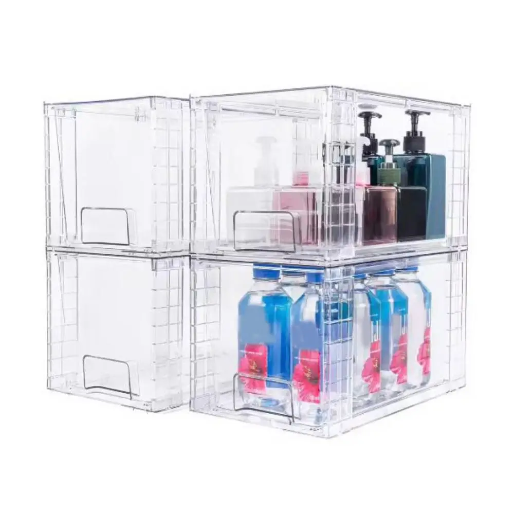 

1/2pcs 12 Inch Removable Cosmetic Storage Box Plastic Assembled Desktop Storage Box Large Transparent Stackable Storage Drawers