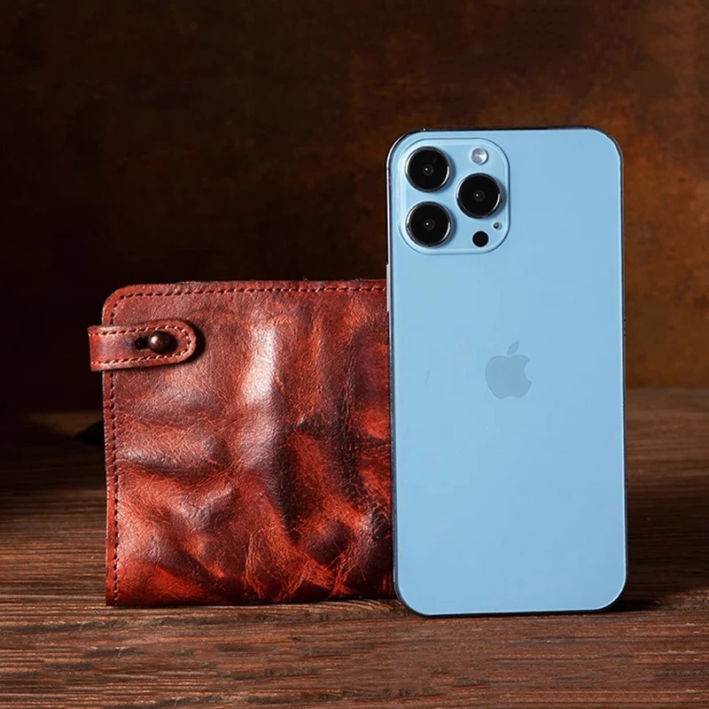 Original luxury hand-painted leather retro old leather wallet men's wallet pleated leather long wallet