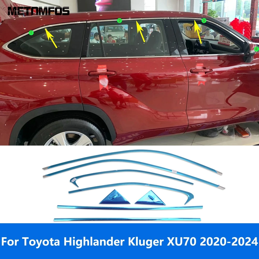 For Toyota Highlander Kluger XU70 2020-2023 2024 Stainless Upper Window Sill Frame Cover Molding Trim Accessories Car Styling