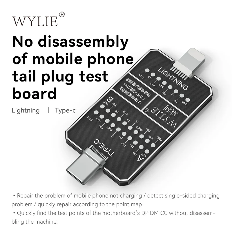 WYLIE  Mobile Phone Tail Plug Test Fast Charge Board For IPHONE Android Lightning TYPE-C No charging Fault Detection