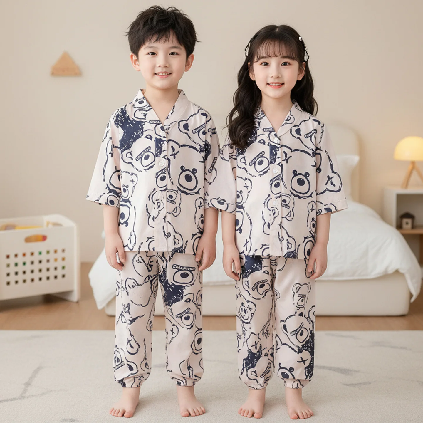 1-15Y Kid's Pajamas Sets Summer Shirts  + Pants 2pcs Sleepwear Suits for Boys Girls  Children's Cartoon Thin Outfits H126-27