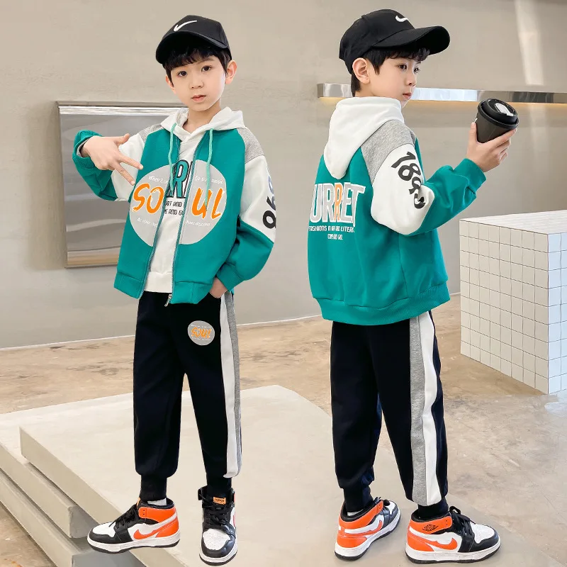 Autumn Children Boy Clothes Set Kid Letter Printed Zip Baseball Jacket Coat and Pants 2pcs Suit Teenage Long Sleeve Tracksuits