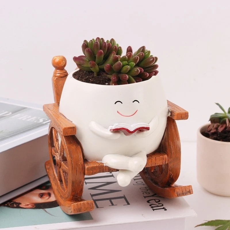 Resin Rocking Chair Succulent Planter Mini Cute Table Decor For Home Office Desk Shelf Gift For Women Teens Birthday Anniversary