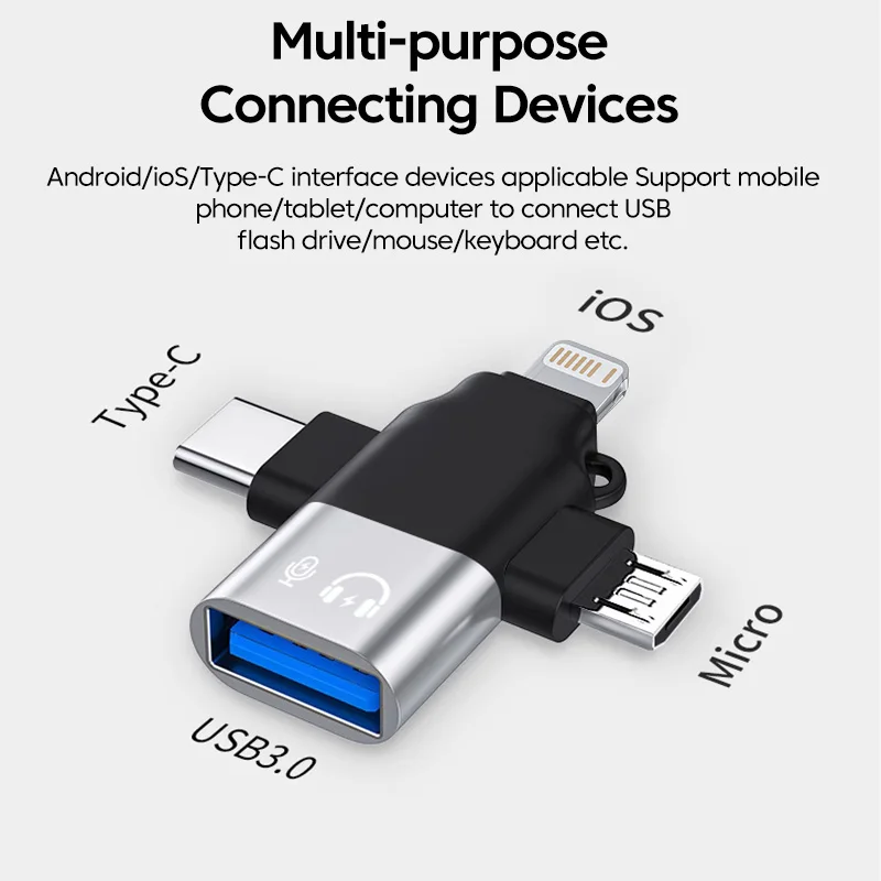 Olaf-adaptador OTG 3 en 1 USB 3,0 a Micro USB tipo C, convertidor Lightning para iphone, Xiaomi, Samsung, ratón, teclado, unidad Flash U