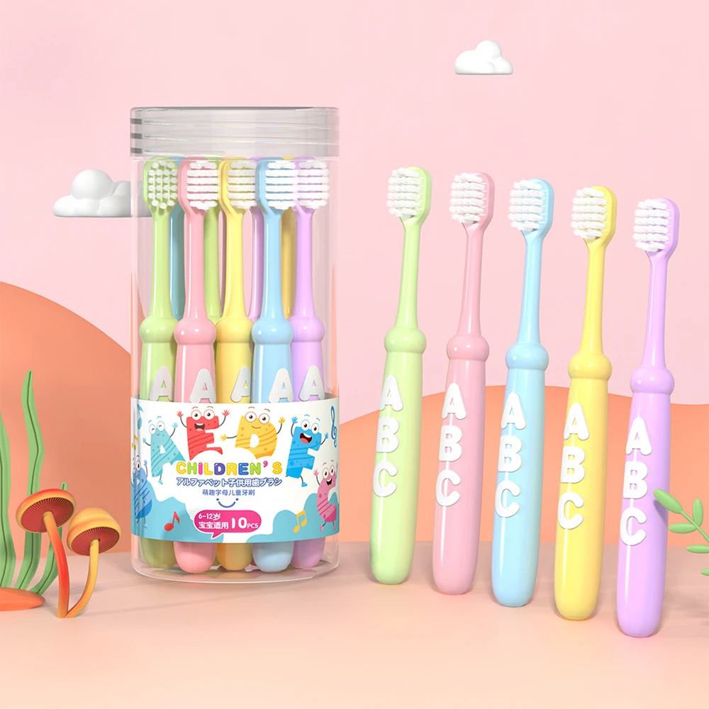 10PCS Alphabet Cartoon Soft Bristle Kids Toothbrushes, Ideal for 6-12-Year-Olds - Adorable Design & Effective Cleaning