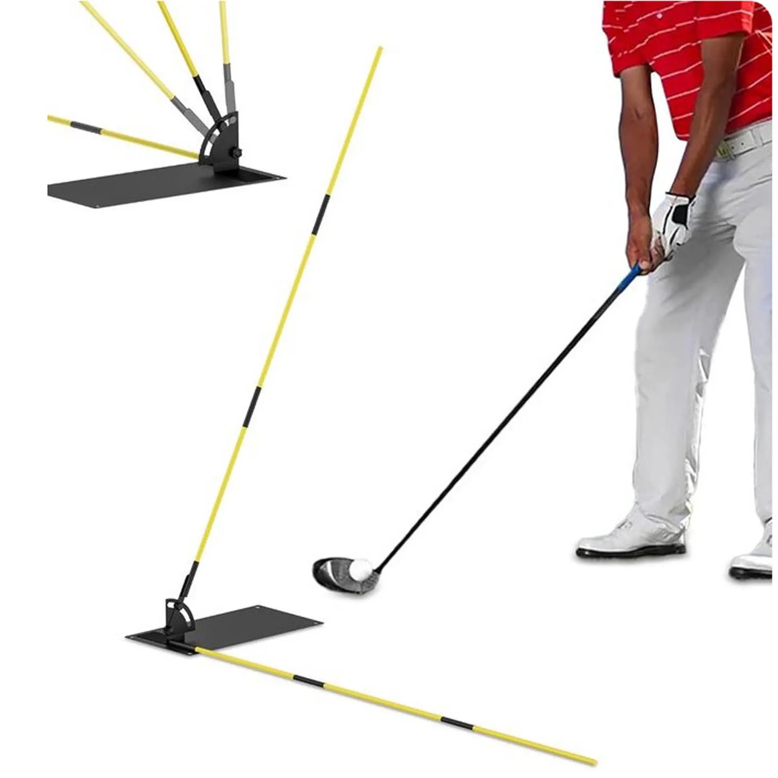 Correcteur de posture pour le golf, aide à l'entraînement au golf, base d'équilibre à angle réglable avec tiges jaunes pour débutants