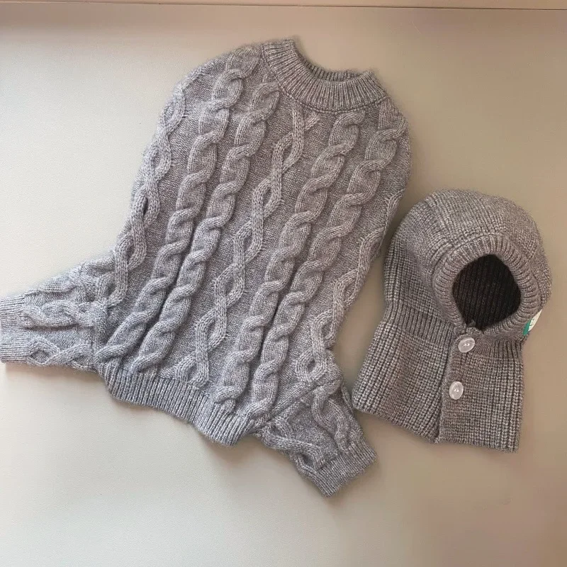 Fashion Winter Pet Sweater Four Legged Knitted Warm Jumpsuit Dog Clothes Pants Warm Sweater with Hat Set Dog Cat Teddy Coat